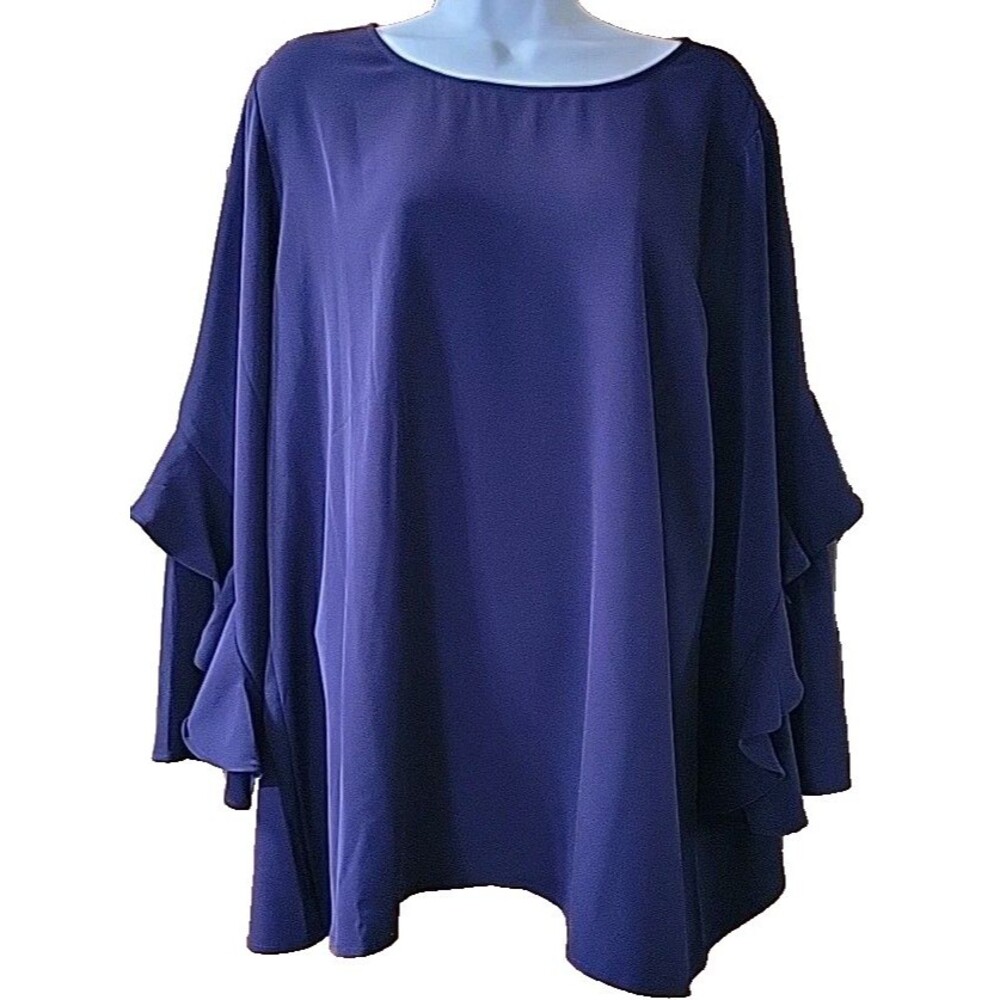 CHICO'S 3 ruffled sleeve top purple office blouse shirt 3/4 sleeve solid XL